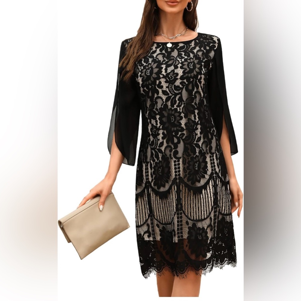 Sophisticated Black Lace Long Sleeve Dress